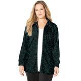 Plus Size Women's Cozy Velour Jacket by Catherines in Emerald Green Scroll (Size 6X)
