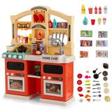 Costway 69 Pieces Kitchen Playset Toys with Realistic Lights and Sounds-Orange