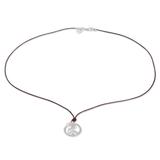Union of Peace,'Cultured Pearl Necklace with Leather Cord and Silver Pendant'