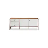 Baxton Studio Harlow Mid-Century Modern Scandinavian Style White And Walnut Wood Sideboard Storage Cabinet