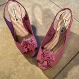 American Eagle Outfitters Shoes | American Eagle Womens Linen & Cork Purple Wedges With Floral Embellishment 9 | Color: Purple | Size: 9