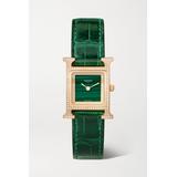 Hermès Timepieces - Heure H 21mm Small 18-karat Rose Gold, Alligator, Malachite And Diamond Watch - Green
