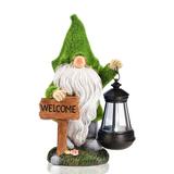 Trinx Garden Gnomes Decorations for Yard w/ Lantern Solar Light Resin/Plastic in Black/Green/White, Size 11.7 H x 6.5 W x 3.85 D in | Wayfair