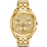Bulova Curv Chronograph Champagne Dial Yellow Gold Tone Stainless Steel Men's Watch 97A125 97A125