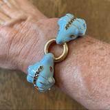 J. Crew Jewelry | J Crew Enamel Blue Gold Crystal Double Ram Bracelet Cuff Bangle | Color: Blue/Gold | Size: Os
