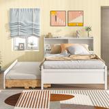 Winston Porter Deenah Solid Wood Storage Platform Bed w/ Bookcase,Twin Trundle,3 Drawers Wood in White | Wayfair 782508877EDF4F5CA30EC07D5F08C007