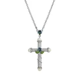 Symbols Of Faith Silver-Tone Blue Enamel Cross Necklace - 30"