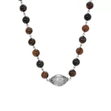 Symbols Of Faith Silver Tone Hail Mary Beaded Prayer Genuine Brown Obsidian Necklace - 15" Adj