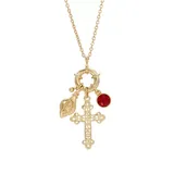 Symbols of Faith 14K Gold-Dipped Red Stone and Cross Charm Necklace - 30"
