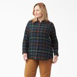 Dickies Women's Plus Size Long Sleeve Plaid Flannel Shirt - Ink Navy Tartan 1X (FLW075)