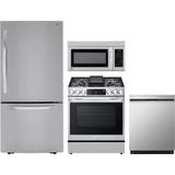 LG 4 Piece Kitchen Appliances Package with Bottom Freezer Refrigerator, Gas Range, Dishwasher and Over the Range Microwave in Stainless Steel LGRERADW