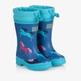 Hatley Girls Blue Horses Rain Boots - Size: Usa 10 / Uk 9 Kids From Childrensalon