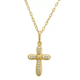 "Charming Girl 14k Gold Cubic Zirconia Rounded Cross Necklace, Girl's, Size: 15"", White"