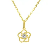 "Charming Girl 14k Gold Cubic Zirconia Flower Necklace, Girl's, Size: 15"", White"