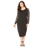 Plus Size Women's Curvy Collection Lace Ponte Dress by Catherines in Black (Size 0X)