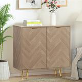 Everly Quinn Celinda Modern Sideboard Buffet Cabinet, Natural Oak Accent Cabinet w/ 2 Doors & Adjustable Shelf Wood/Metal in Brown/Gray/Yellow