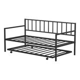 Costway Steel and MDF Twin Trundle Platform Daybed with 4 Casters in Black