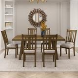 Red Barrel Studio® Kibbe 6 - Person Dining Set Wood/Upholstered Chairs in Brown | Wayfair C209285ED35F4E3B82531491FCDD665C