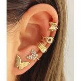 Don't AsK Women's Earrings Gold - Crystal & Goldtone Butterfly Ear Cuff Stud Earrings Set