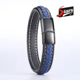 Manufacture Wholesale Magnetic Clasp Blue Color Braided Leather Bangle Men Bracelet