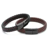 Stainless steel men black magnetic clasp pu leather oem bracelet male 19cm braided bracelets 21cm faux leather cord bangle man