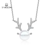 Christmas Winter Crystal Jewelry Sterling Silver Cute Deer Antler Pearl Choker Necklace