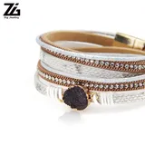 Multi-Layer Leather Bracelet - Braided Wrap Cuff Bangle Alloy Magnetic Clasp Handmade Jewelry Women
