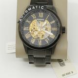 Automatic Men's Watch Fossil Black Ion Stainless Steel Skeleton Bq2092