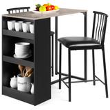 3-Piece Counter Height Dining Table Set For Kitchen Or Dining Room w/ Storage Shelves - Gray | Best Choice Products Online