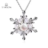 Christmas Winter Jewelry S925 Sterling Silver Snowflake Pearl Pendant