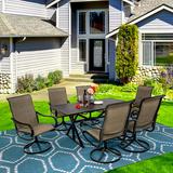 Red Barrel Studio® Patio Dining Set Of 7 Outdoor Metal Large Rectangle Table w/ 1.6" & 2" Umbrella Holes & 6 Chairs w/ Textilene Mesh Fabric F