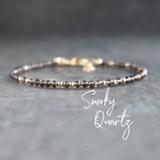 Smoky Quartz Bracelet, Smokey Crystal Jewelry in Sterling Silver & Gold Filled, Delicate Stackable Bracelets For Women, Abiza