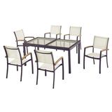 Pacific Casual Baymont 7-Piece Aluminum Patio Outdoor Patio Dining Set with Smoked Glass Table Top and Sling Dining Chairs