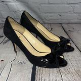Kate Spade Shoes | Kate Spade Patent Suede Bow Peep Toe Heel Size 10 | Color: Black | Size: 10
