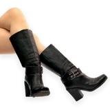 Nine West Shoes | Nine West Womens Black Leather No Game Biker Heel Boots Square Toe Slip On 9m | Color: Black | Size: 9