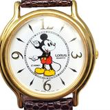 Disney Accessories | Disney X Lorus Mickey Mouse 12 3 6 9 Vtg Brown Band Watch | Color: Gold/White | Size: Os