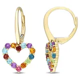 Belk & Co 1 Ct Tgw Multi-Color Gemstone Heart Leverback Earrings In 10K Yellow Gold