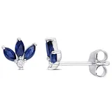 Belk & Co 5/8 Ct Tgw Sapphire And Diamond Accent Floral Stud Earrings In 10K White Gold