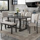 August Grove® 6-Piece Dining Table & Chair Set w/ Special-Shaped Legs Wood/Upholstered Chairs in Brown/Gray, Size 30.0 H in | Wayfair