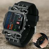HQZY Men Cool Digital Watch Binary Time LED Display Waterproof with Rubber Band Unique Creative Fashion Sport Wristwatches - Black