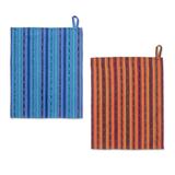 'Pair of Striped Cotton Dish Towels Hand-Woven in Guatemala'