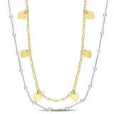 Belk & Co Two-Tone Heart And Ball Bead Chain Necklace In 18K Yellow Gold Plated Sterling Silver