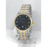 Bulova 98d165 Stainless Steel Men's Watch Two Tone 40mm Black Dial