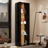 Wrought Studio™ 71"H China Cabinet w/ LED Wood in Black/Brown/Gray, Size 71.1 H x 19.7 W x 13.9 D in | Wayfair 2B8F766477FE453483A68D7F8EB3E5EF