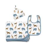 Little Millie Boys' Swaddle Blankets Animals - White & Blue Animals Knot-Tie Beanie Set - Infant