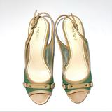 Nine West Shoes | Nine West Platform Cork Peep Toe Slingback Heels | Color: Green/Tan | Size: 8