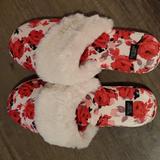 Victoria's Secret Shoes | Victoria's Secret Satin Faux Fur Slippers With Matching Bag | Color: Red/White | Size: M 78