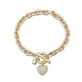 Zara Jewelry | New 18k Gold Plated Toggle Iced Love Heart Charm Link Chain Bracelet | Color: Gold | Size: Os