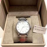 Burberry Jewelry | Burberry Silver Dial Fabric Check Ladies Watch | Color: Red/Silver/Tan | Size: Os