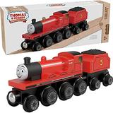 Thomas & Friends Fisher-Price Wooden Railway James Engine and Coal Car Push-Along Train Made from sustainably sourced Wood for Kids 2 Years and up